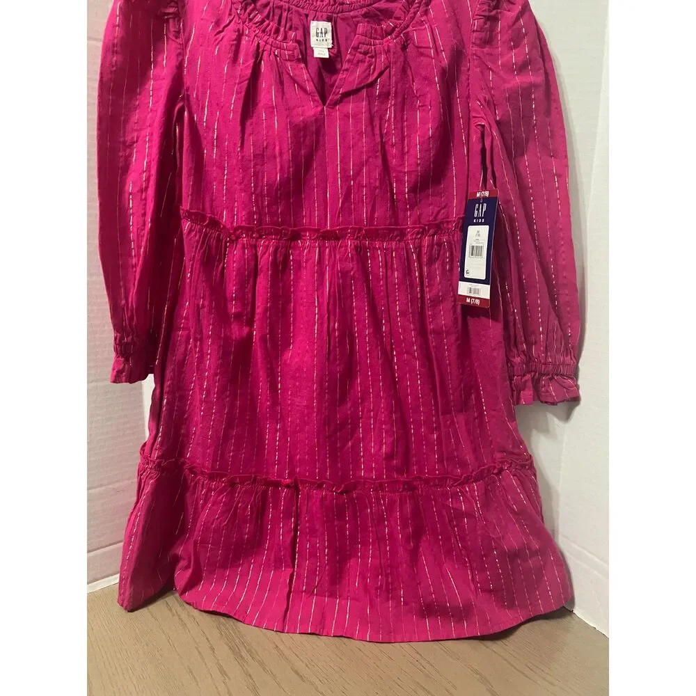 Gap Kids Girls magenta Pink Tiered Dress Size 7/8 New
